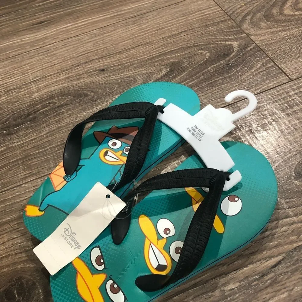 NEW Disney Flip Flops Size 11/12 Kids Flip Flops - Teal Perry Design